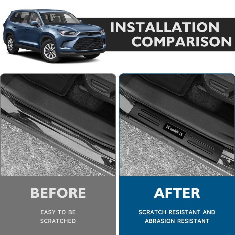 BIBLOZ ABS Material Door Sill Protector Compatible with Toyota Grand Highlander (Include Hybrid) LE/XLE/Limited/Platinum Accessories 2024 2025 2026 Door Sill Guards Trim(Not for Highlander) - Image 2