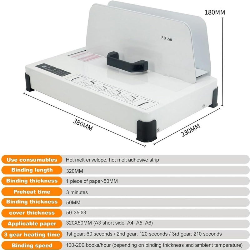 Thermal Binding Machine, Thermal Book Binder 50mm Binding Thickness, Book Binding Material A3/A4/A5 Document, for Home,Office, Contract - Image 2