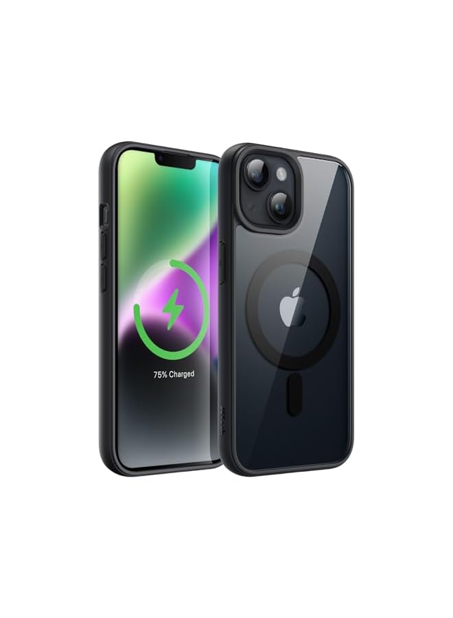جي تيك حافظة JETech مغناطيسية لهاتف iPhone 14 مقاس 6.1 بوصة متوافقة مع MagSafe، غطاء ممتص للصدمات للهاتف، إطار TPU بلون صلب غير لامع، ظهر شفاف مضاد للخدش (منتصف الليل) - Image 1