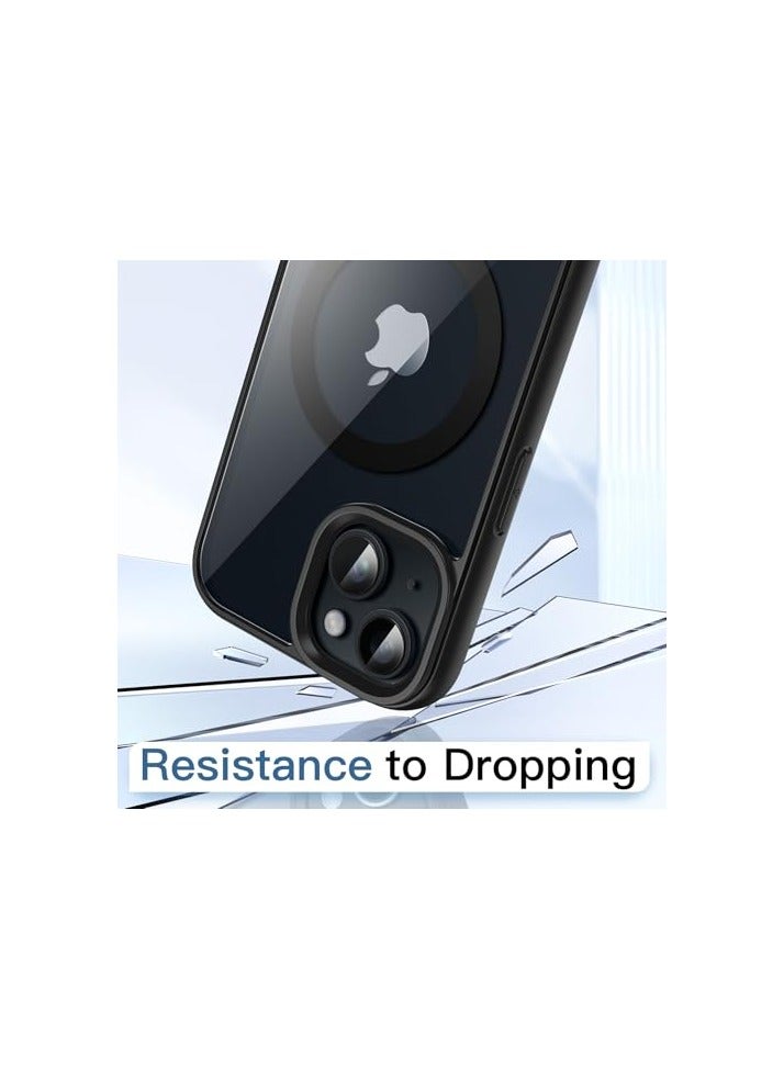 جي تيك حافظة JETech مغناطيسية لهاتف iPhone 14 مقاس 6.1 بوصة متوافقة مع MagSafe، غطاء ممتص للصدمات للهاتف، إطار TPU بلون صلب غير لامع، ظهر شفاف مضاد للخدش (منتصف الليل) - Image 3