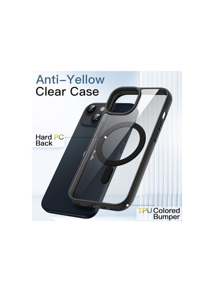 جي تيك حافظة JETech مغناطيسية لهاتف iPhone 14 مقاس 6.1 بوصة متوافقة مع MagSafe، غطاء ممتص للصدمات للهاتف، إطار TPU بلون صلب غير لامع، ظهر شفاف مضاد للخدش (منتصف الليل) - Image 4