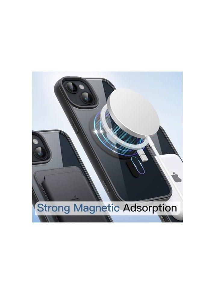 جي تيك حافظة JETech مغناطيسية لهاتف iPhone 14 مقاس 6.1 بوصة متوافقة مع MagSafe، غطاء ممتص للصدمات للهاتف، إطار TPU بلون صلب غير لامع، ظهر شفاف مضاد للخدش (منتصف الليل) - Image 5