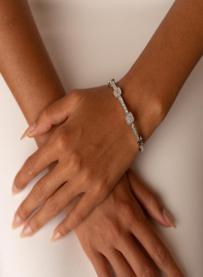 Mariell Vintage Cubic Zirconia Crystal Wedding Bangle Bracelet, 7" Size for Brides, Birthday Gift - Image 3