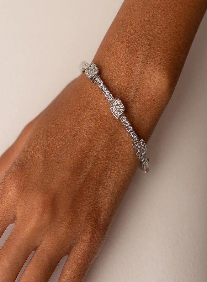 Mariell Vintage Cubic Zirconia Crystal Wedding Bangle Bracelet, 7" Size for Brides, Birthday Gift - Image 4