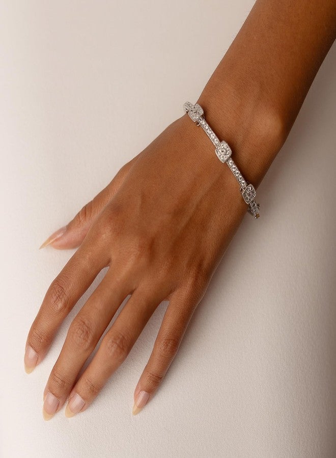 Mariell Vintage Cubic Zirconia Crystal Wedding Bangle Bracelet, 7" Size for Brides, Birthday Gift - Image 2