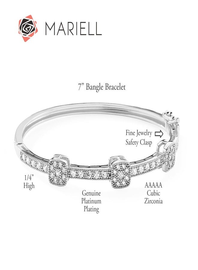 Mariell Vintage Cubic Zirconia Crystal Wedding Bangle Bracelet, 7" Size for Brides, Birthday Gift - Image 5