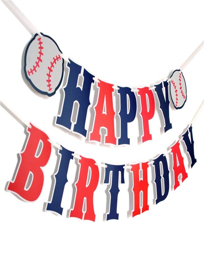 ZTZTST Happy Birthday Banner Baseball,Navy Blue,Red,White,Baseball Birthday Party Decorations - Image 1