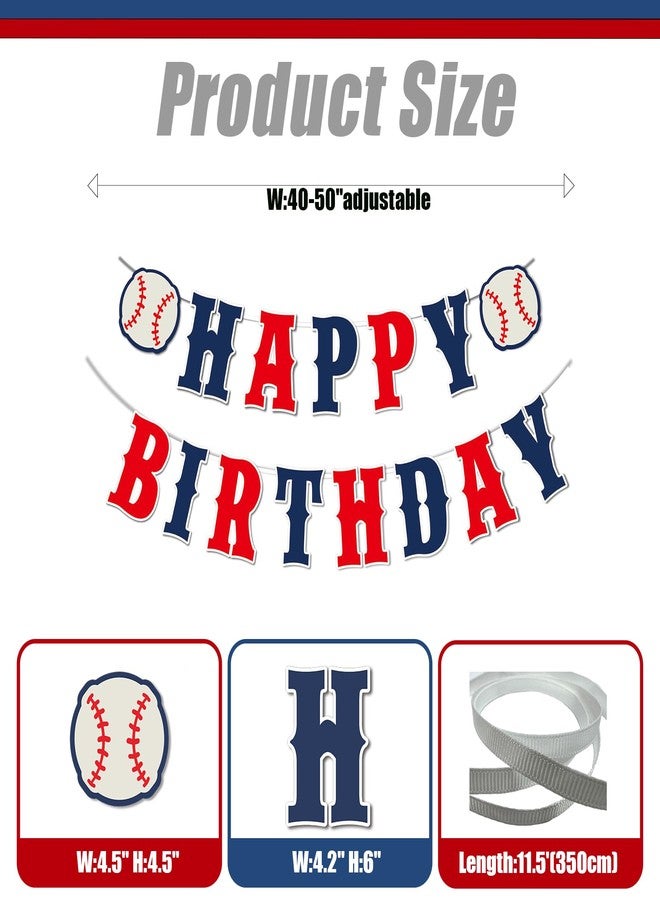 ZTZTST Happy Birthday Banner Baseball,Navy Blue,Red,White,Baseball Birthday Party Decorations - Image 2