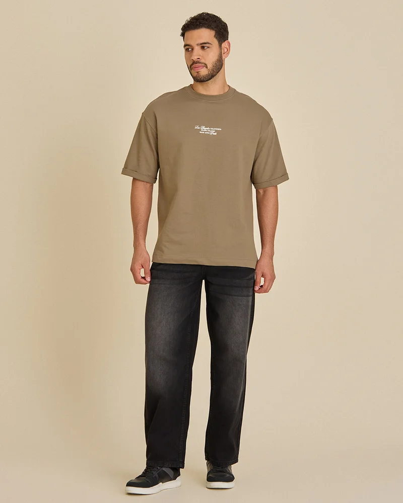 Redtag Men Beige Printed T-Shirt