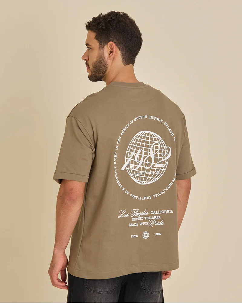Redtag Men Beige Printed T-Shirt