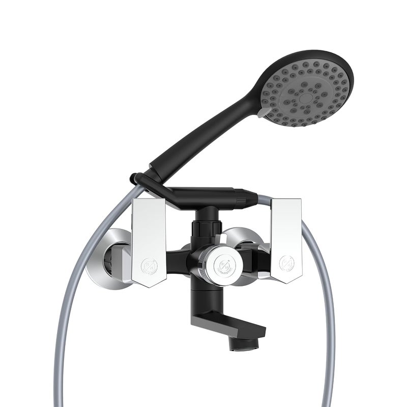 R. N. RN PTMT Superior Plastic Wall Mixer Telephonic with Crutch Wall Mixer 3in1 Wall Mount Installation BlackChromeDual_RNG2032D12 Hand Shower Hose Pipe are not Included - Image 1