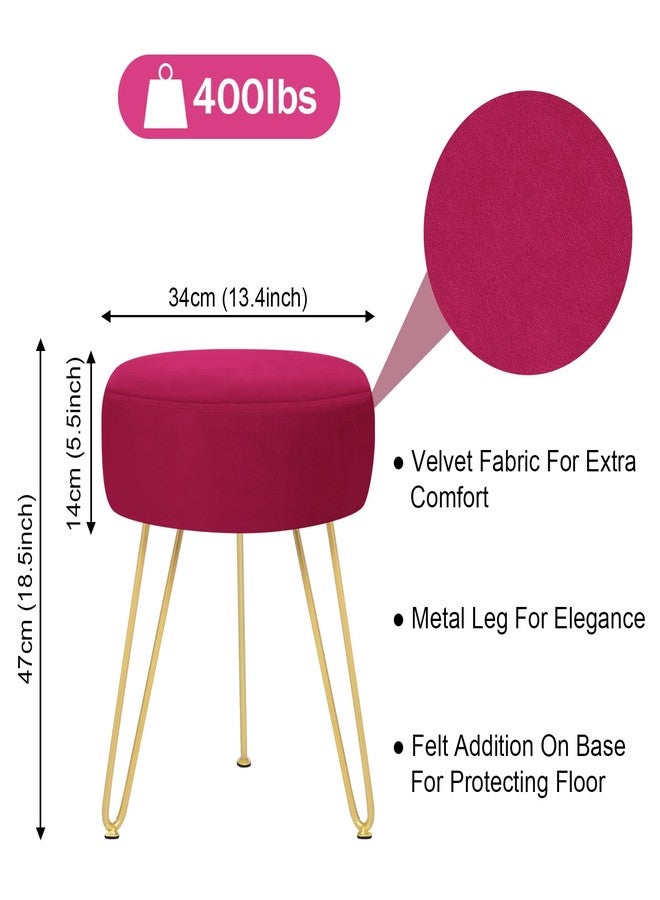 GERANT Multifunctional Vanity Stool - Velvet Footrest Stool-Upholstered Chair - Ottoman Round Modern Dressing Chair - Side Coffee Table Seat with Golden Metal Leg for Living Room (Rose Red) - Image 3