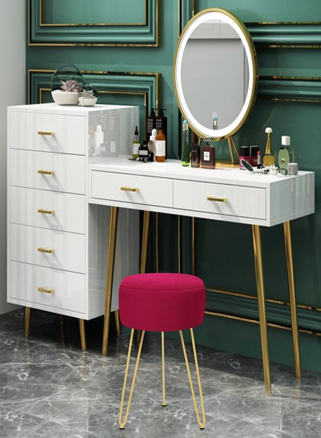 GERANT Multifunctional Vanity Stool - Velvet Footrest Stool-Upholstered Chair - Ottoman Round Modern Dressing Chair - Side Coffee Table Seat with Golden Metal Leg for Living Room (Rose Red) - Image 2