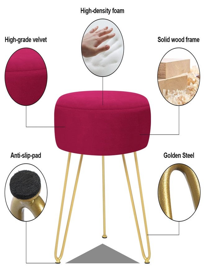 GERANT Multifunctional Vanity Stool - Velvet Footrest Stool-Upholstered Chair - Ottoman Round Modern Dressing Chair - Side Coffee Table Seat with Golden Metal Leg for Living Room (Rose Red) - Image 4