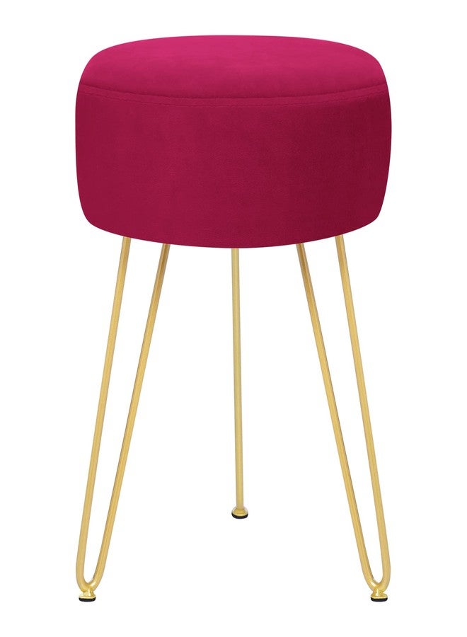 GERANT Multifunctional Vanity Stool - Velvet Footrest Stool-Upholstered Chair - Ottoman Round Modern Dressing Chair - Side Coffee Table Seat with Golden Metal Leg for Living Room (Rose Red) - Image 1