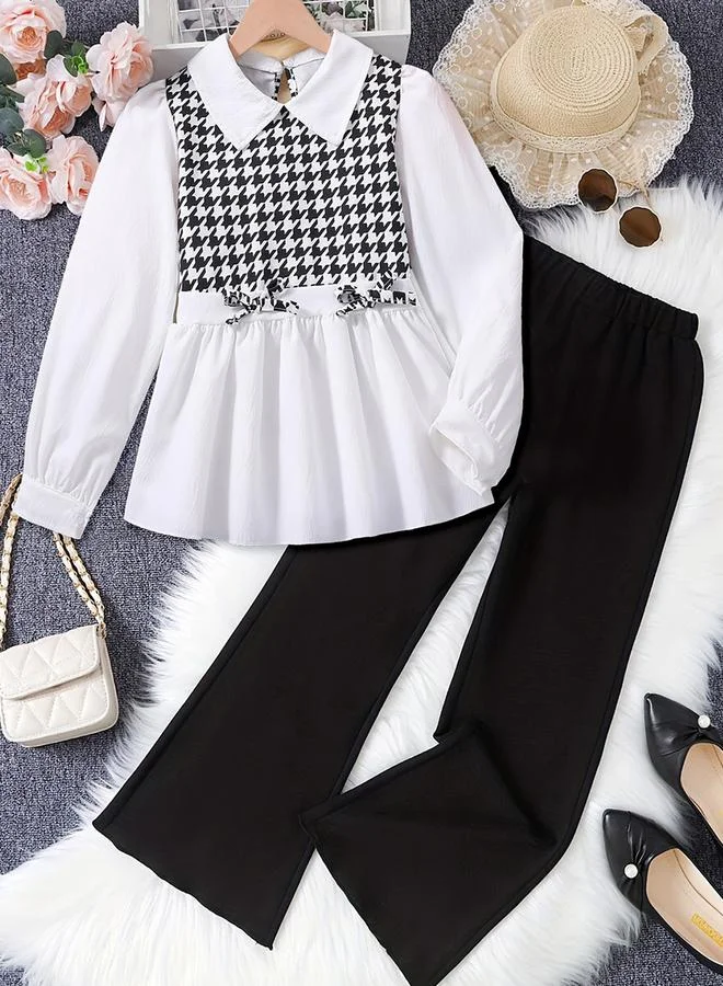 Take Two Girls Ruffle Hem Bow Detail Top with Wide Leg Pants Set