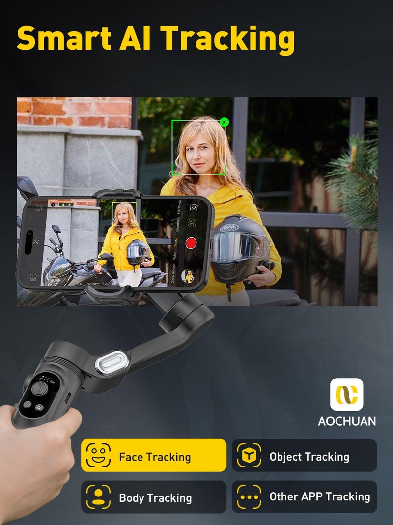 AOCHUAN 3-Axis Gimbal Stabilizer for iPhone 15/14/13 Pro Max Android,Foldable Smartphone Gimbal w/Built-in Fill Light,1/4 Thread,Professional Anti-Shake Video Record for TikTok YouTube(Smart X Black) - Image 3