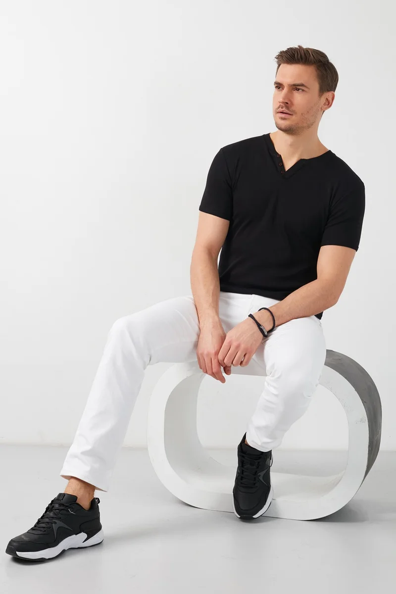 Buratti Cotton Button Detail Slim Fit V Neck 3-Pack T Shirt Men's T Shirt 5902122S3
