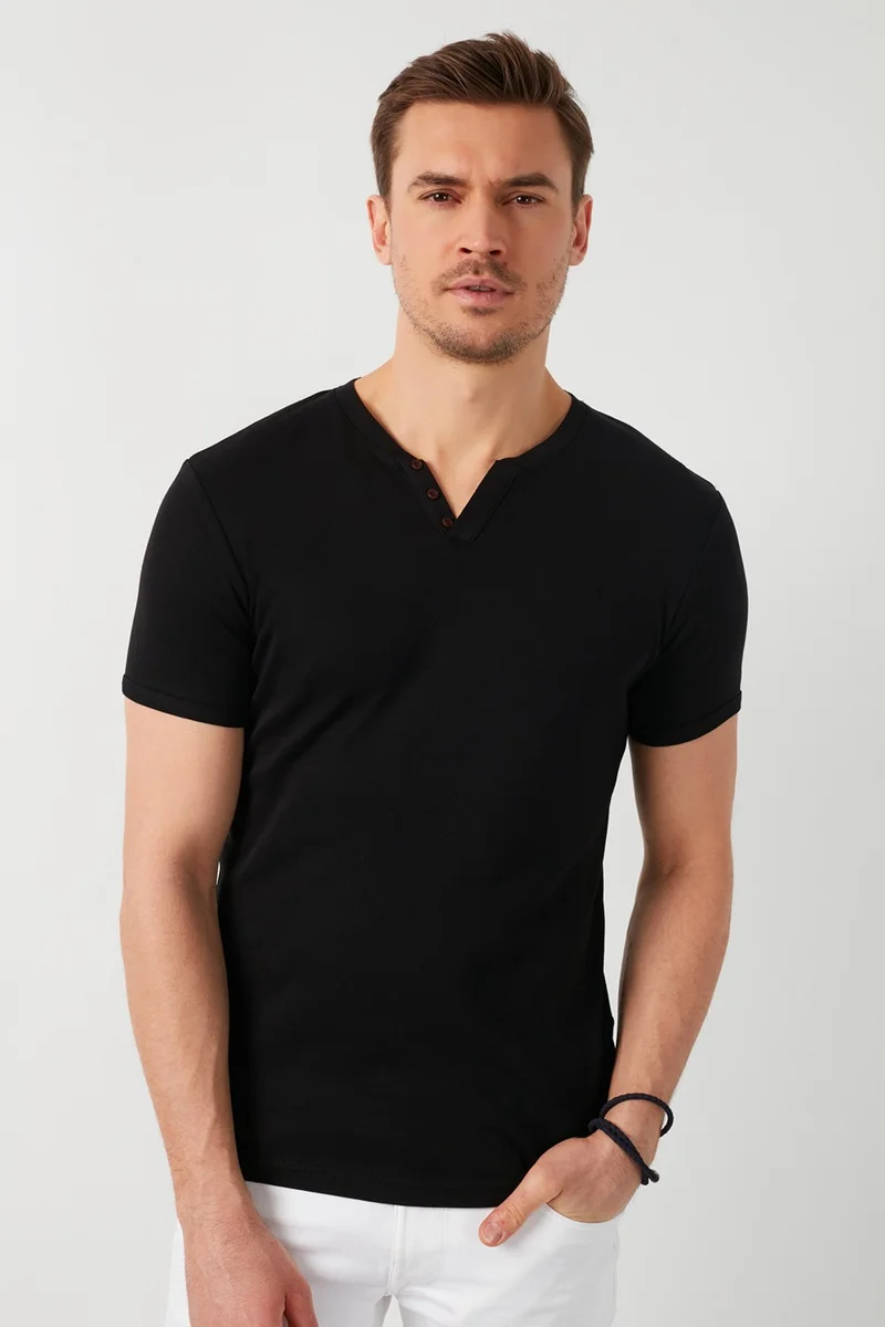Buratti Cotton Button Detail Slim Fit V Neck 3-Pack T Shirt Men's T Shirt 5902122S3