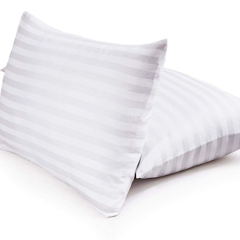GUFFAW Premium Polyester Microfiber Satin Stripe Pillow Filler 14x24 inches (White) Pack of 2 - Image 5