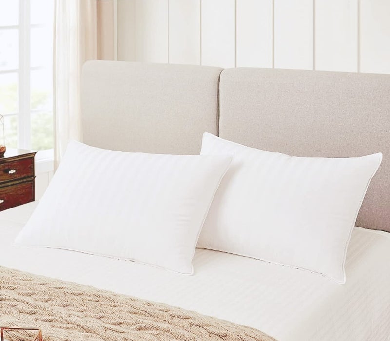 GUFFAW Premium Polyester Microfiber Satin Stripe Pillow Filler 14x24 inches (White) Pack of 2 - Image 1