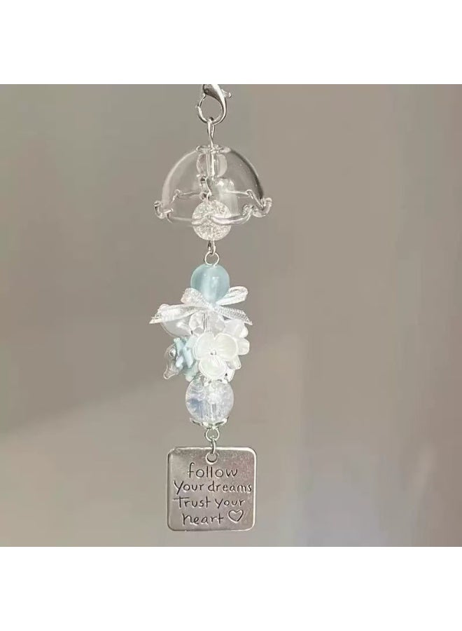 NIBEMINENT Phone Charm/ Chain Strap for Women Girls, Purple Jellyfish Wind Chime Cell Phone Case Lanyard Wrist Strap