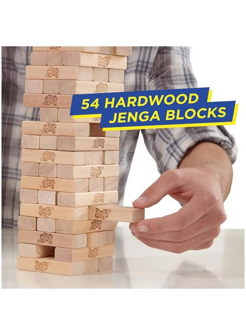 HASBRO - GAMING Classic Jenga Game - 54 Pcs Genuine Hardwood Blocks, Jenga Stacking Tower Party Game For Family And Kids Ages 6+, Fun Birthday Gift & Gift For All Occasions, 8.1x8.1x28cm 1 or More Players Players - Image 3