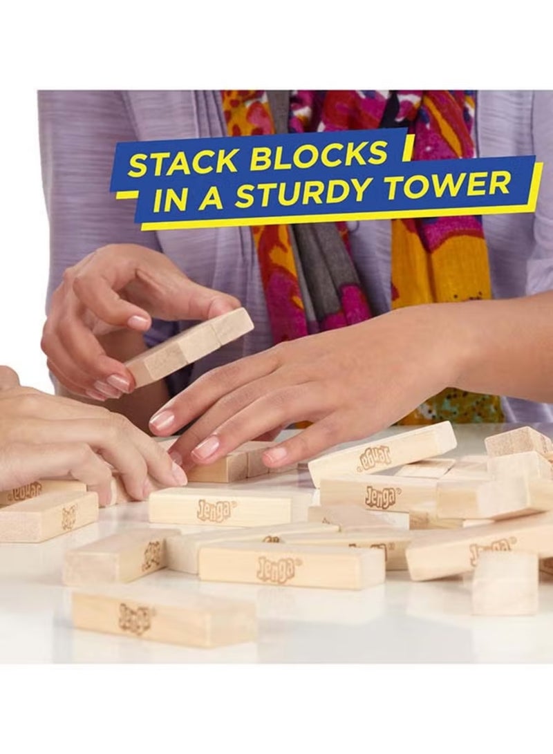 HASBRO - GAMING Classic Jenga Game - 54 Pcs Genuine Hardwood Blocks, Jenga Stacking Tower Party Game For Family And Kids Ages 6+, Fun Birthday Gift & Gift For All Occasions, 8.1x8.1x28cm 1 or More Players Players - Image 5