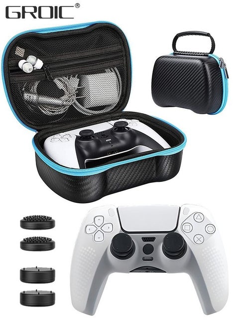 Gaming Controller Case Compatible with PS5 DualSense Controller, Anti-Slip Silicone Skin Protective Cover Case with 4 Thumb Grip Caps, PS5 Controller Travel Cases Protective Cover Storage Carrying Bag