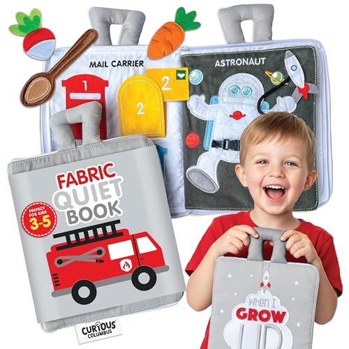 Curious Columbus Quiet Book Fabric Busy Book  Airplane Travel Toys for Kids  Montessori Toy Preschool Activity Books  Fun and Educational Fabric Book - Image 1