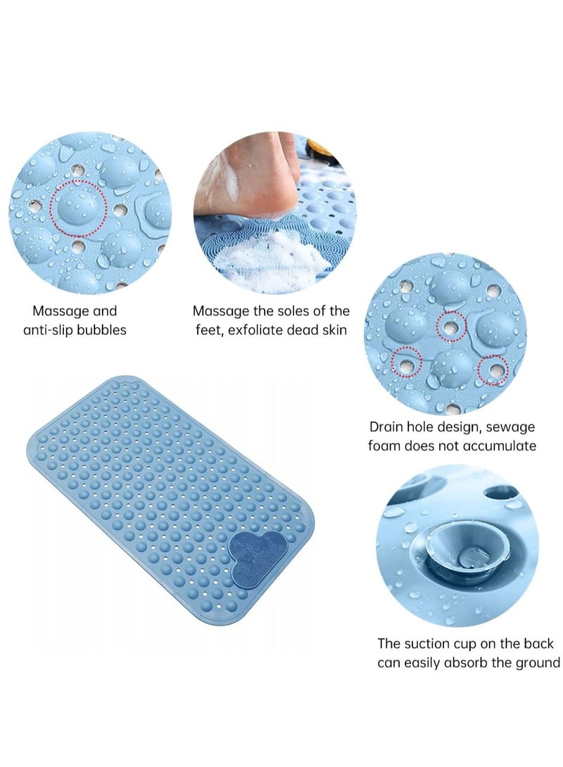 AL RAID Shower Mat, Non-Slip Bath Mat with Suction Cups and Drain Holes, Foot Scrubber Mat for Bathroom, Feet Massage, 40cmx70cm (Blue) - Image 2