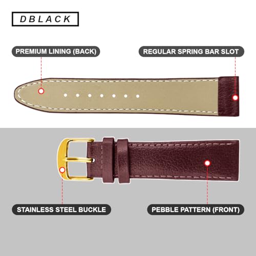 DBLACK ''BLIKING'' Leather Watch Strap, Pebble Design Pattern, Thin Leather Watch Belt // For 10mm, 12mm, 14mm, 16mm, 18mm, or 20mm Watch Band (Choose Your Size & Color) (Maroon, 20mm / Gold) - Image 5