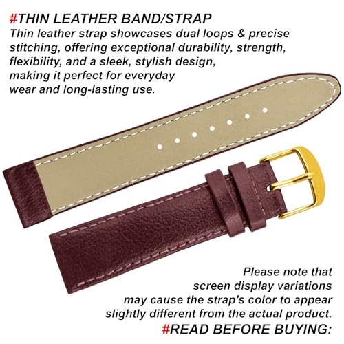 DBLACK ''BLIKING'' Leather Watch Strap, Pebble Design Pattern, Thin Leather Watch Belt // For 10mm, 12mm, 14mm, 16mm, 18mm, or 20mm Watch Band (Choose Your Size & Color) (Maroon, 20mm / Gold) - Image 4