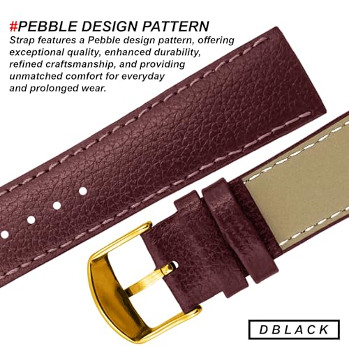 DBLACK ''BLIKING'' Leather Watch Strap, Pebble Design Pattern, Thin Leather Watch Belt // For 10mm, 12mm, 14mm, 16mm, 18mm, or 20mm Watch Band (Choose Your Size & Color) (Maroon, 20mm / Gold) - Image 3