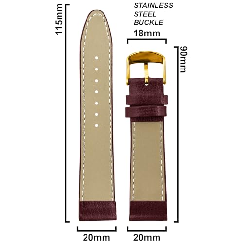 DBLACK ''BLIKING'' Leather Watch Strap, Pebble Design Pattern, Thin Leather Watch Belt // For 10mm, 12mm, 14mm, 16mm, 18mm, or 20mm Watch Band (Choose Your Size & Color) (Maroon, 20mm / Gold) - Image 2