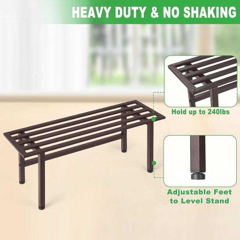 Dipion 2 Pack Metal Plant Stand Outdoor Plant Shelf Indoor,1 Tier Heavy Duty Plant Stands for Multiple Plants,26" L x 10.12" H x 8.75" W,Coffee - Image 3