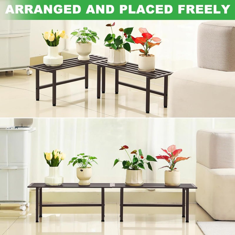 Dipion 2 Pack Metal Plant Stand Outdoor Plant Shelf Indoor,1 Tier Heavy Duty Plant Stands for Multiple Plants,26" L x 10.12" H x 8.75" W,Coffee - Image 5