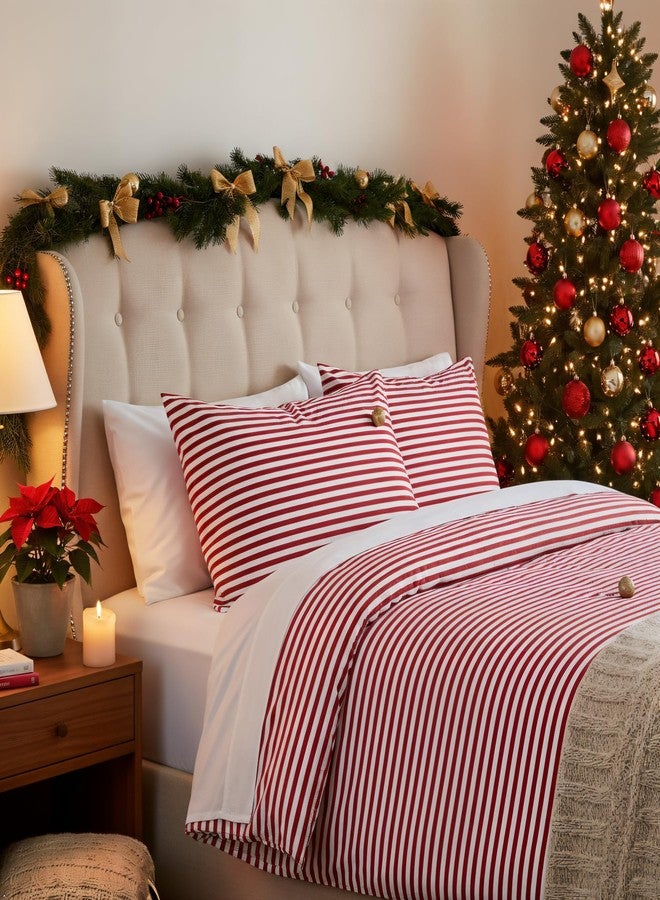 rockcloud Pillow Case Set 400 Thread Count 100% Cotton Standard Size 2pc, Red Stripe - Image 3