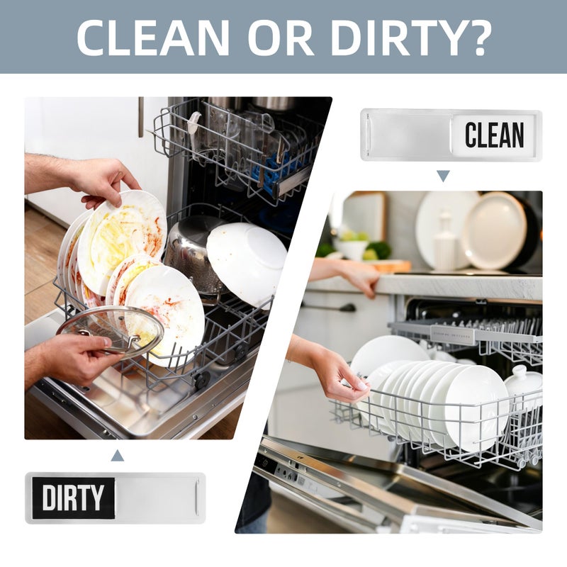 Kunkkancoco Dishwasher Magnet Clean Dirty Sign, Strong Magnet Clean Dirty for Kitchen Refrigerator, Easy to Read and Slide, Self-Adhesive Stickers for Non-Magnetic Dishwasherï¼ˆBlack Whiteï¼‰ - Image 3