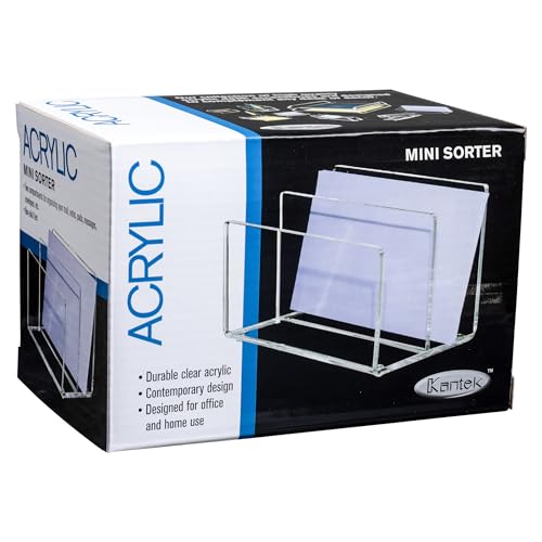 Kantek Clear Acrylic Mini File Sorter, 2 Section File Holder, 6" x 3.8" x 3.9", Desk Organizer, Non-Skid Feet, Desk Accessory - Image 4
