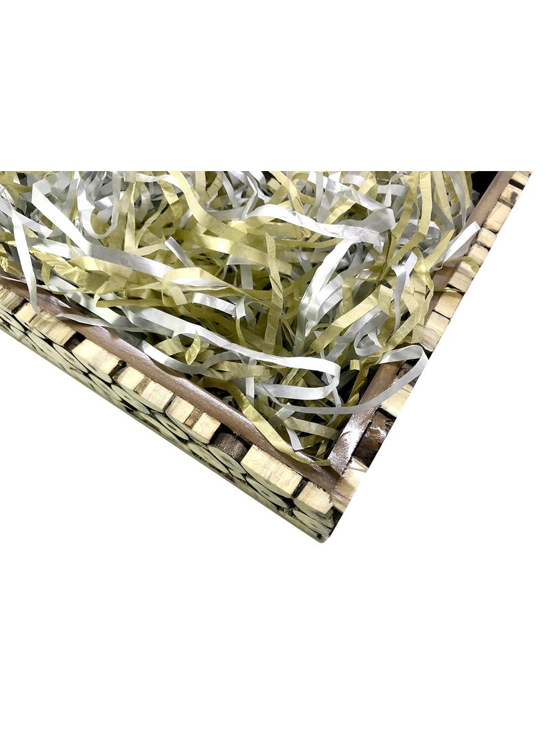 ECO SARRAS Metallic Gold and Silver shredded paper crinkle paper grass strips gift tray decoration gift hamper decorations gift box fillers wedding birthday diwali Dusshera decoration 200 Grams  - Image 4