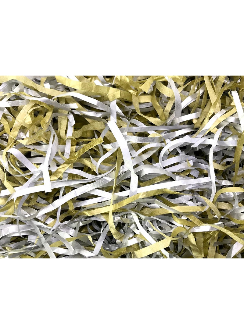 ECO SARRAS Metallic Gold and Silver shredded paper crinkle paper grass strips gift tray decoration gift hamper decorations gift box fillers wedding birthday diwali Dusshera decoration 200 Grams  - Image 2