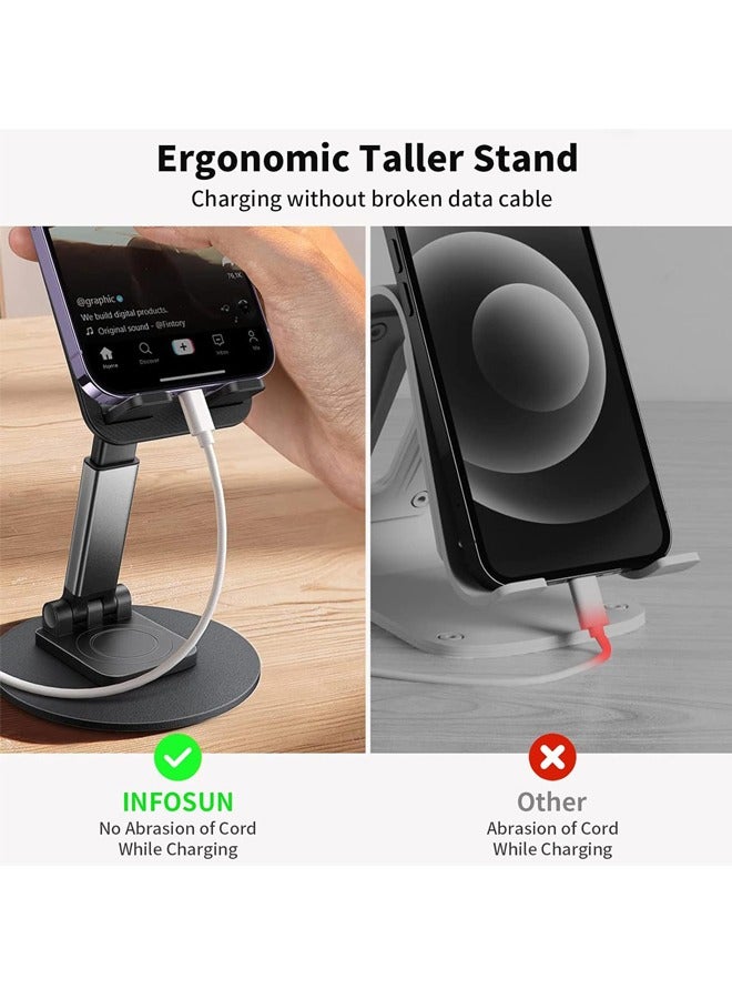 Cell Phone Stand Phone Holder for Desk Rotatable Adjustable Height Mobile iPhone Stand Table Portable Foldable Stand for Most Phones iPhone 14 series Samsung Galaxy Tablet/iPad Black - Image 4