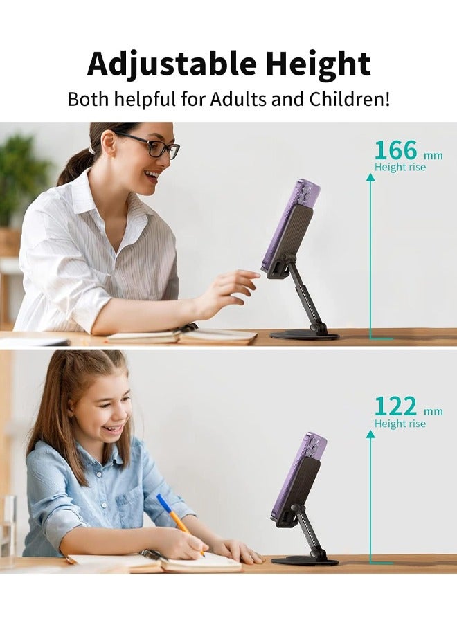Cell Phone Stand Phone Holder for Desk Rotatable Adjustable Height Mobile iPhone Stand Table Portable Foldable Stand for Most Phones iPhone 14 series Samsung Galaxy Tablet/iPad Black - Image 5