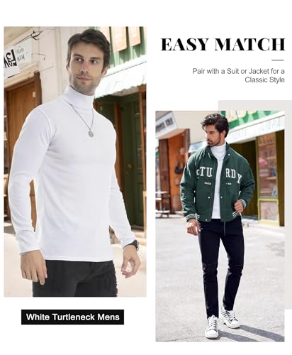 LONGBIDA Men Slim Fit Lightweight Long Sleeve Pullover Top Turtleneck T-Shirt(White,2XL) - Image 3