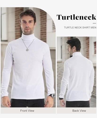 LONGBIDA Men Slim Fit Lightweight Long Sleeve Pullover Top Turtleneck T-Shirt(White,2XL) - Image 4