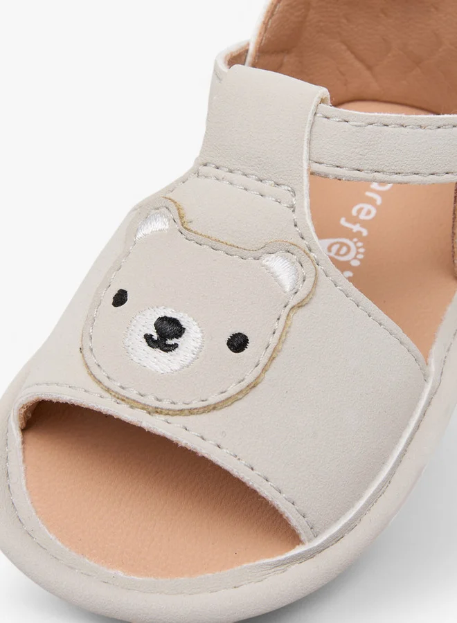 Barefeet Bear Applique Booties with Hook and Loop Closure