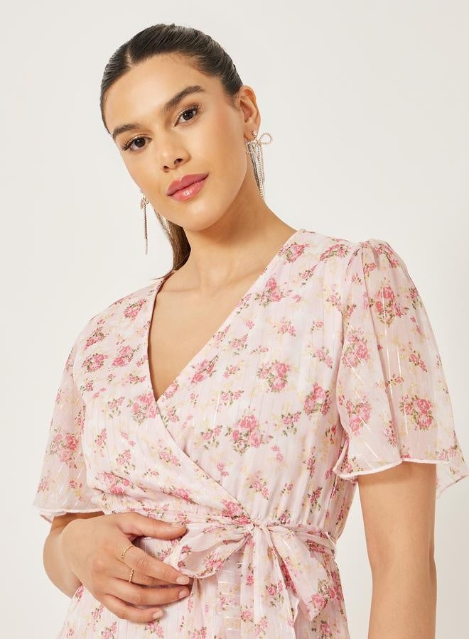 Styli Floral Print V-Neck Wrap Maxi Dress - Image 4