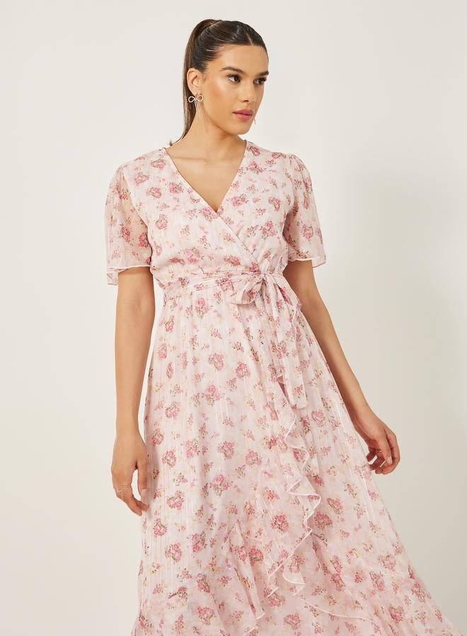 Styli Floral Print V-Neck Wrap Maxi Dress - Image 3