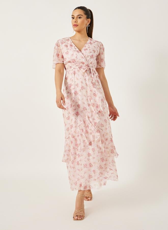 Styli Floral Print V-Neck Wrap Maxi Dress - Image 2